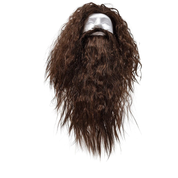 Conjunto de peluca y barba de 45 cm y 42 cm, peluca larga ondulada marrón o gris con barba gruesa, disfraz de carnaval, cosplay, accesorio de teatro marrón