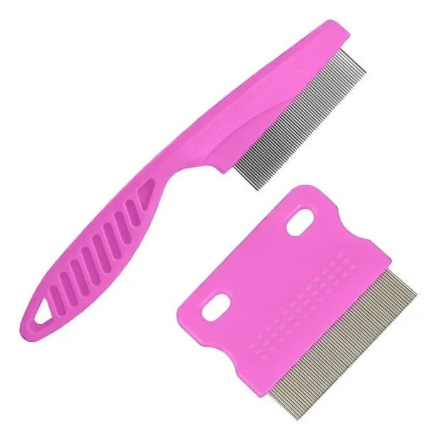 Conjunto de pentes para pulgas para animais de estimação 2 un Pente para piolhos Pente para cuidados de cães e gatos Pente para desembaraçar o pelo à volta do rosto rosa