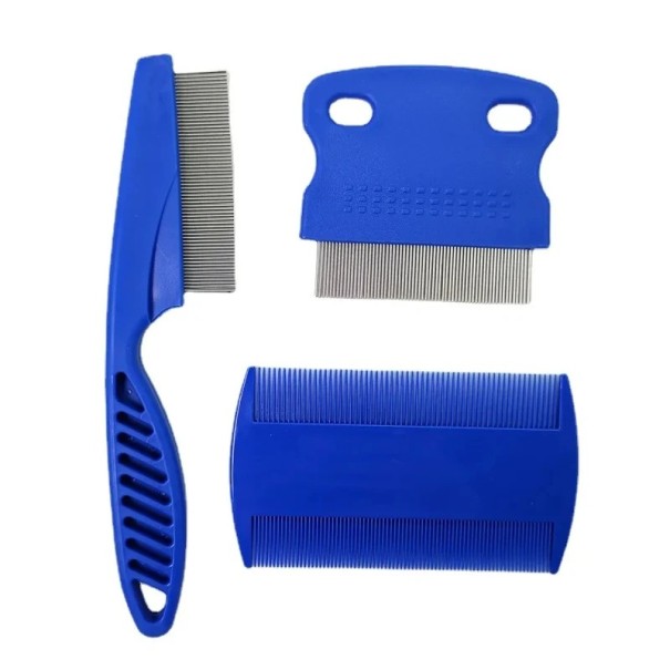 Conjunto de pentes para pulgas para gatos 3 pcs Pentes finos para remoção de muco, crostas e piolhos Cuidados com o pelo Acessórios para animais de estimação azul