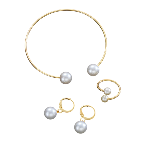 Conjunto de Perlas Pulsera Ajustable Anillo y Pendientes 2.6 cm Conjunto de Joyería Vintage para Mujeres Accesorio Elegante para Fiesta 1