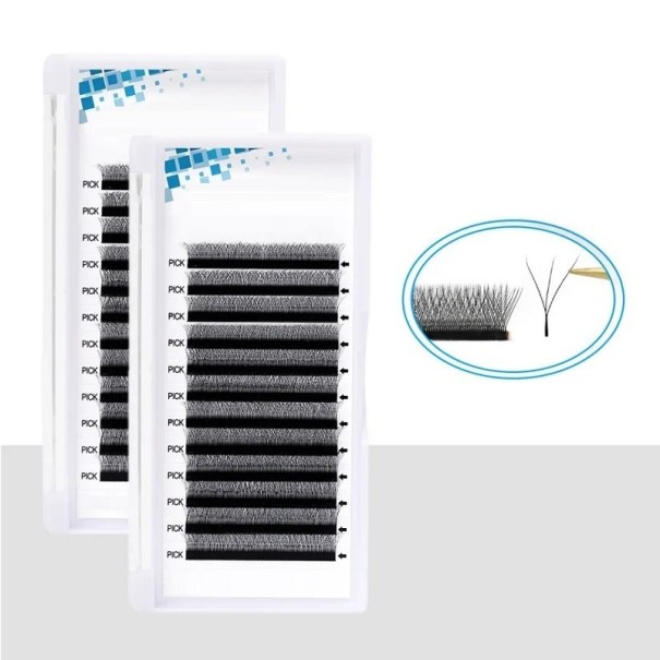 Conjunto de pestanas individuais artificiais em forma de W Pestanas adesivas de qualidade D 0,07 mm Pestanas falsas pretas de aparência natural 14 mm