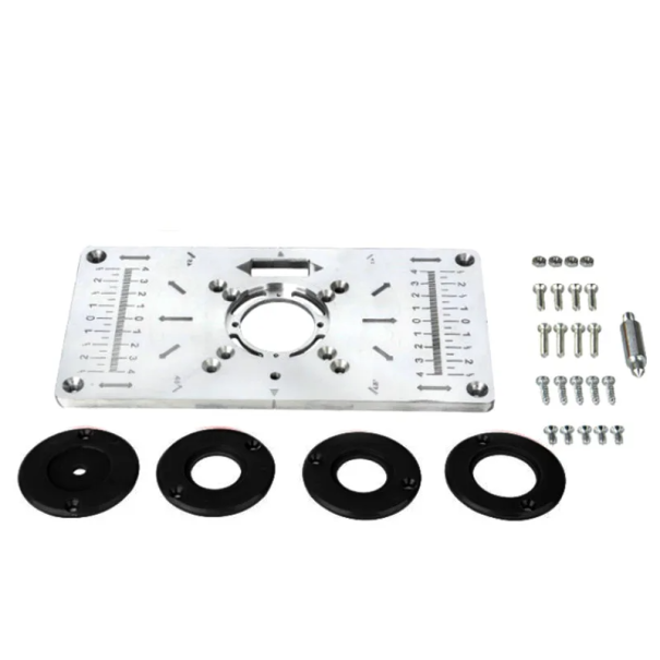 Conjunto de placa de fresagem em alumínio gravável 26 x 13 x 3,5 cm com anéis de inserção e parafusos para plaina Preparação de oficina de carpinteiro preto