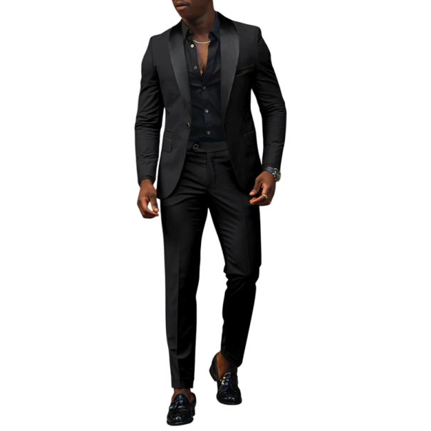 Conjunto de poliéster para hombres Conjunto elegante de chaqueta y pantalones para hombres Traje formal de un solo color con bolsillos y bolsillo en el pecho Conjunto estiloso con botones negro S