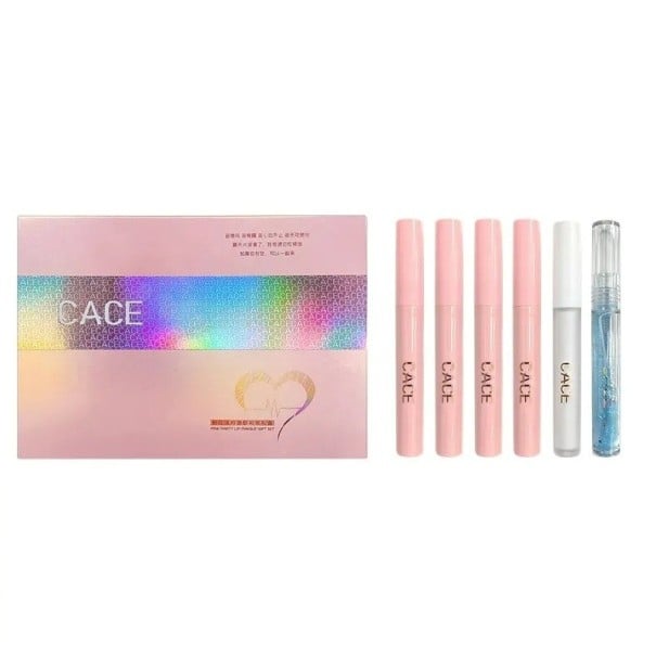 Conjunto de presente de brilhos labiais e bálsamo 4 cores de brilho, brilho transparente, bálsamo hidratante e colar Conjunto cosmético com efeito 1