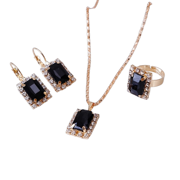 Conjunto de presente para mulheres colar, brincos e anel preto
