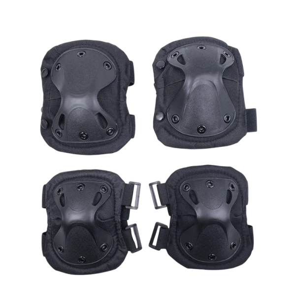 Conjunto de protetores táticos de joelhos 140x195x85 mm e cotovelos 170x130x70 mm em espuma EVA de alta densidade Equipamento desportivo militar de airsoft preto