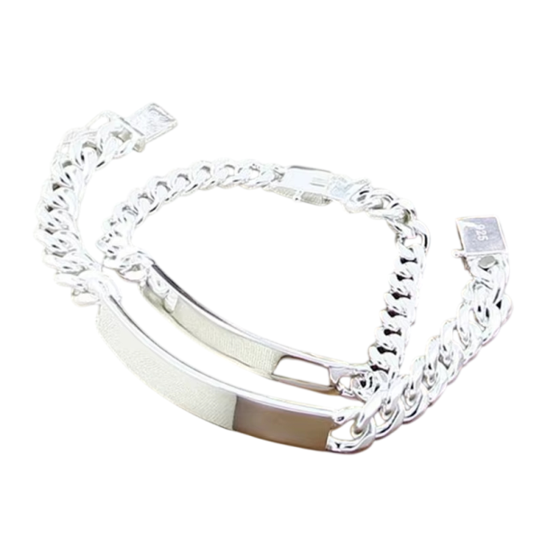 Conjunto de pulseras 925 2 pcs 10 mm Cadena lisa lateral Plata de ley Joyería unisex elegante para boda compromiso fiesta 1