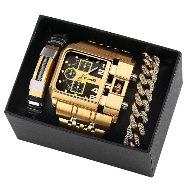 Conjunto de relojes para hombre con pulseras 3 uds. negro