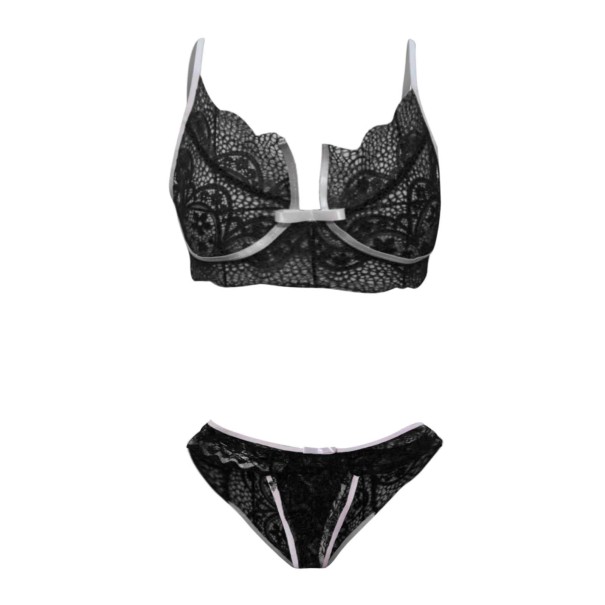 Conjunto de Renda Feminino - Sutiã e Cuecas P709 preto XL