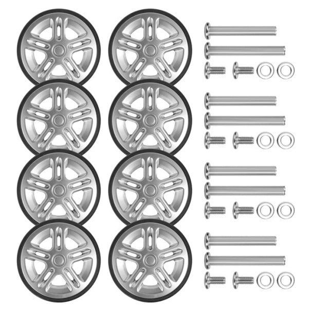 Conjunto de rodas de substituição para bagagens 5 x 1,3 cm 8 unid Rodas prateadas de mala Plástico e metal Rodas de reparação de mala com peças 1