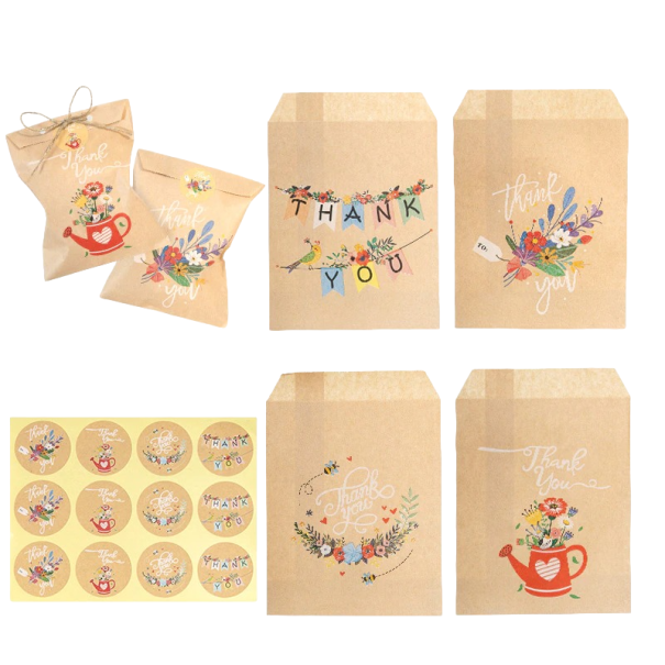 Conjunto de sacos e etiquetas de agradecimento 24 pcs 2