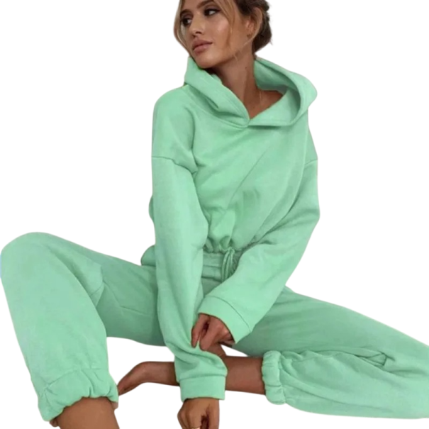 Conjunto de senhora de sweatshirt e calças de fato de treino Conjunto de fato de treino de duas peças Sweatshirt com capuz Corda ajustável verde L
