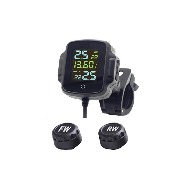 Conjunto de sensores de pressão de pneus para motociclos, 5,8 x 5,4 x 2,6 cm Monitor de pressão e temperatura dos pneus com saída USB 1