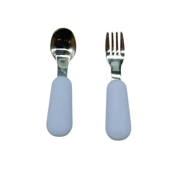 Conjunto de talheres para crianças Colher e garfo talheres para crianças louça infantil para a primeira refeição autónoma azul