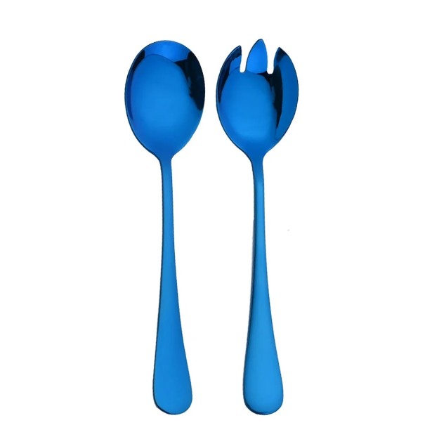 Conjunto de Talheres para Salada em Aço Inoxidável Colher e Garfo de Serviço Estilo Europeu Talheres de Mesa para Salada Conjunto azul