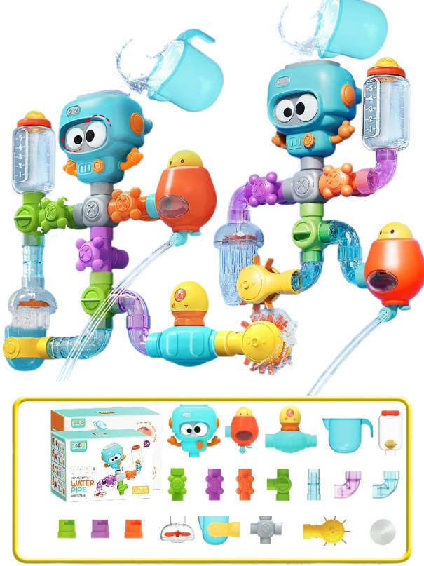 Conjunto de tubos de água para a banheira 48 pcs Polvos chuveiros cataventos foguetões copos flutuantes válvulas e pistas de água variáveis para banhos criativos 1