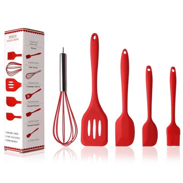 Conjunto de utensílios de cozinha em silicone - 5 pcs vermelho