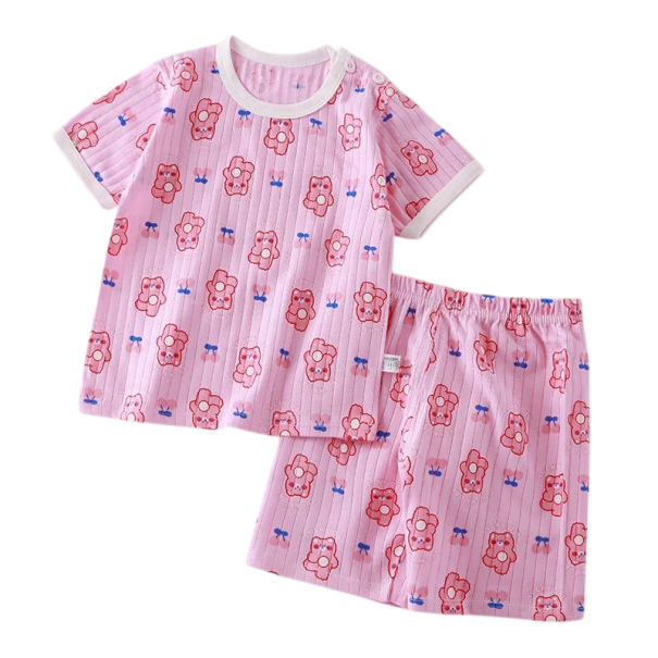 Conjunto de verano unisex para niños, camiseta de manga corta con botones y pantalones cortos con goma, escote redondo, estampado 6-12 meses