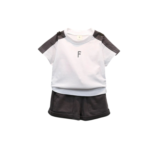 Conjunto de Verão Unissexo para Crianças Camiseta de Manga Curta com Inscrição F e Calções Decote Redondo Conjunto Elástico preto 9-12 meses