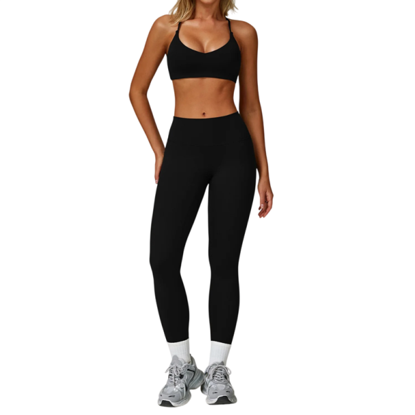 Conjunto deportivo de mujer con leggings y sujetador deportivo, de un solo color, nylon, spandex, cómodo y estiloso para fitness y tiempo libre negro L