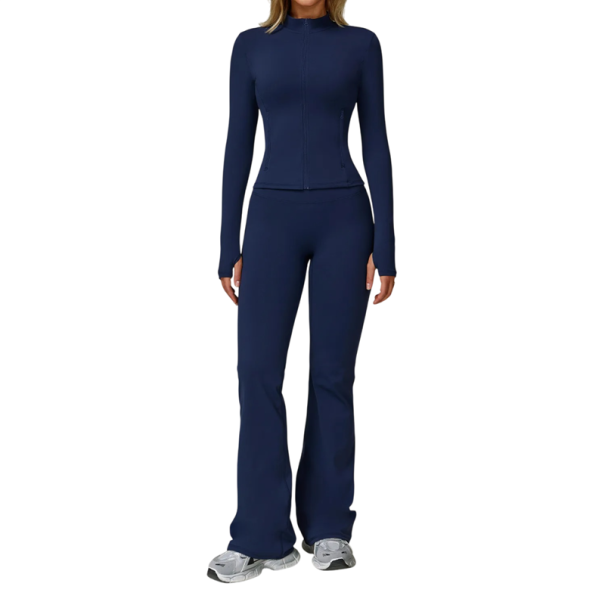 Conjunto deportivo para mujer con sudadera con cremallera y pantalones, de un solo color, nylon, spandex, cómodo y estiloso azul oscuro S