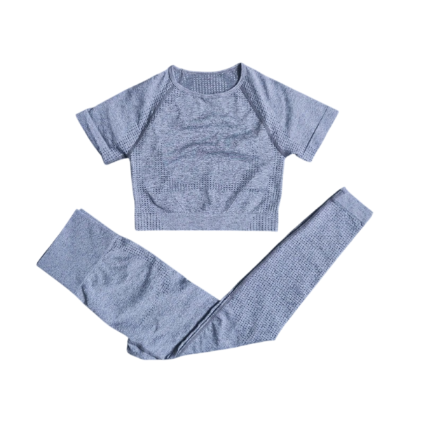 Conjunto deportivo para mujer Leggings y camiseta de manga corta Conjunto de fitness de color sólido de nylon, poliéster y spandex gris M
