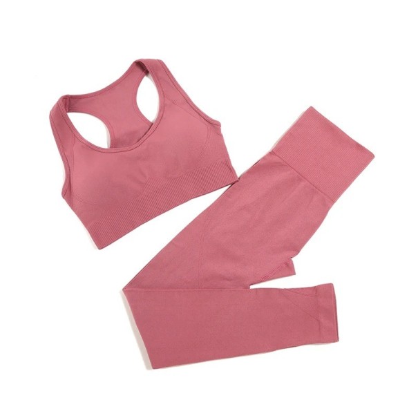 Conjunto deportivo para mujer Leggings y sujetador deportivo Conjunto de fitness de nylon en un solo color rosa S
