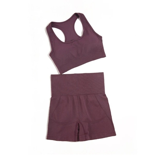 Conjunto desportivo feminino Calções e soutien desportivo Conjunto de fitness de verão em nylon bordô L
