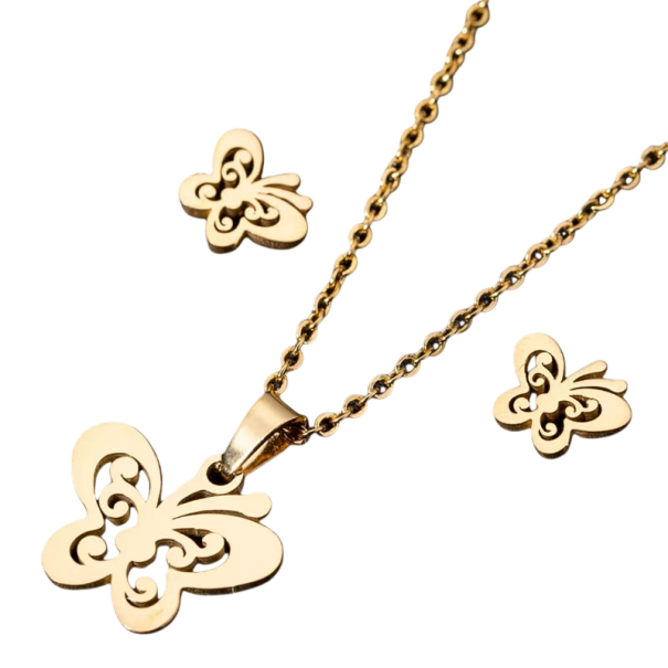 Conjunto diário de brincos e colar 45 cm Moda em aço inoxidável Conjunto de joias para mulheres e raparigas Acessório elegante e estiloso dourado