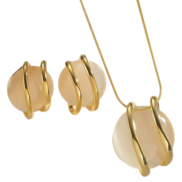 Conjunto esférico collar y pendientes Acero inoxidable Joyería de moda moderna para mujeres San Valentín aniversario compromiso 1