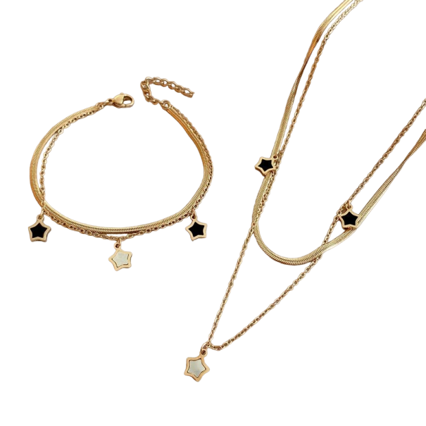 Conjunto feminino de colar e pulseira com estrelas 1