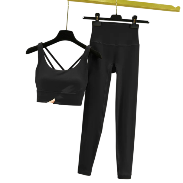 Conjunto feminino de leggings e sutiã desportivo, unicolor, spandex, nylon preto XS