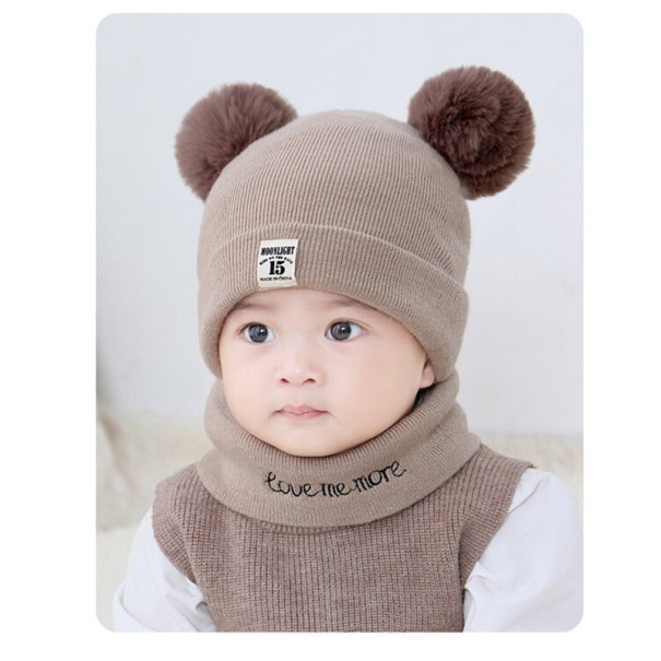 Conjunto infantil de gorro e cachecol café