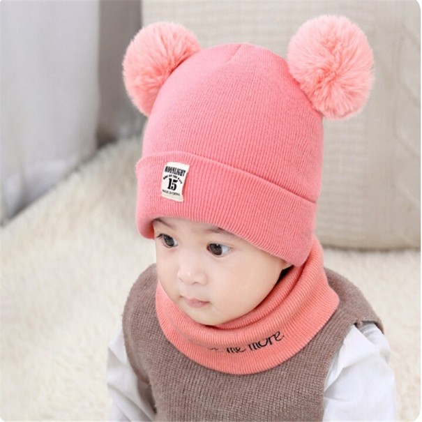 Conjunto infantil de gorro e cachecol rosa