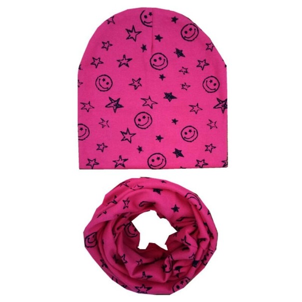 Conjunto infantil de gorro y pañuelo con caras sonrientes rosa oscuro