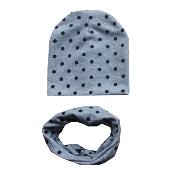 Conjunto infantil de gorro y pañuelo con lunares gris