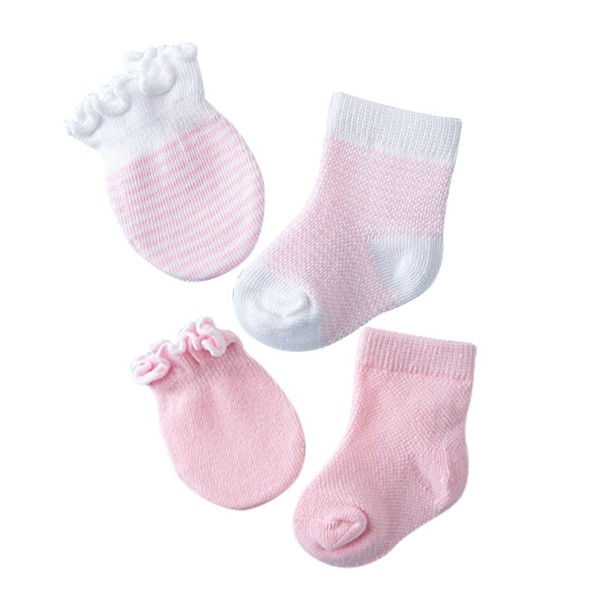 Conjunto infantil de guantes y calcetines 4 pares rosa claro
