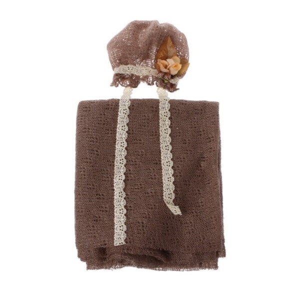 Conjunto infantil para fotografia: gorro e cachecol castanho