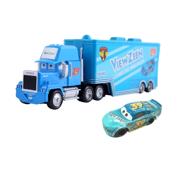 Conjunto Mack Hauler e Buck Bearingly Disney Pixar Carros 2 3 Camião e carro de corrida Modelos metálicos Brinquedos para crianças Coleção de colecionador 1