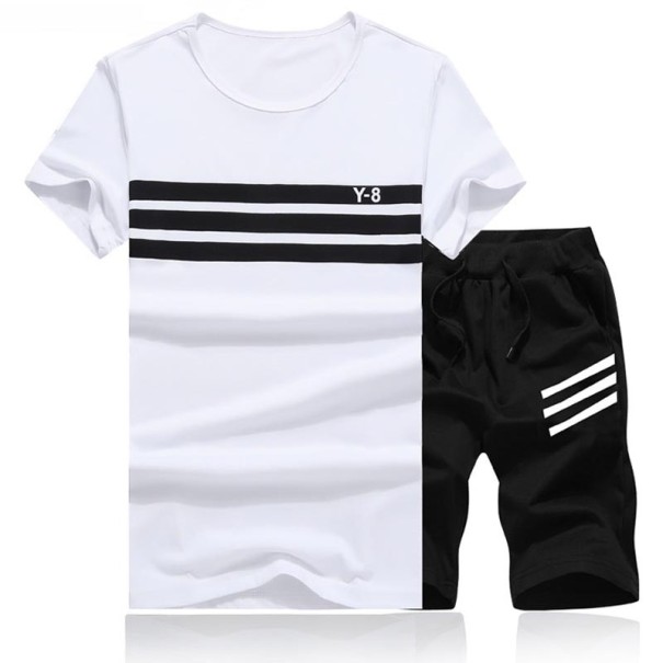 Conjunto Masculino com Listras - T-Shirt e Calções J979 preto-branco L
