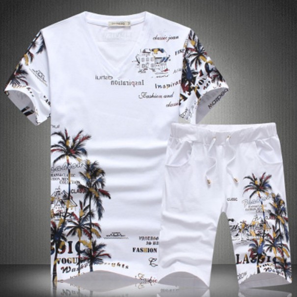 Conjunto Masculino com Palmas - T-Shirt e Calções J1562 branco XS