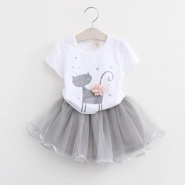 Conjunto niña - Camiseta gato estrellas y falda J1274 blanco 3