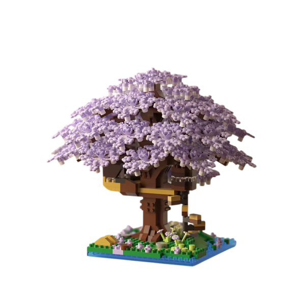 Conjunto original da casa de árvore de cerejeira Micro partículas Pequeno conjunto de montagem modelo clássico detalhado Blocos de construção criativos para criação roxo