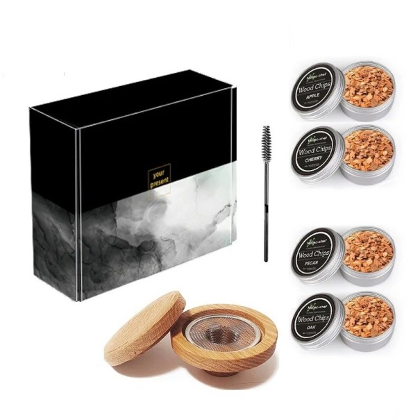 Conjunto para ahumar cócteles con capota de madera y astillas de madera de varias especies Accesorio aromático para bar 1