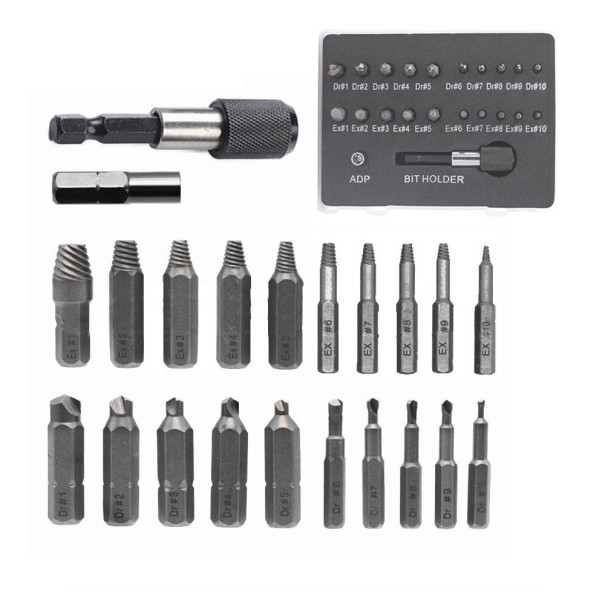 Conjunto para extração de parafusos partidos 22 pcs 1