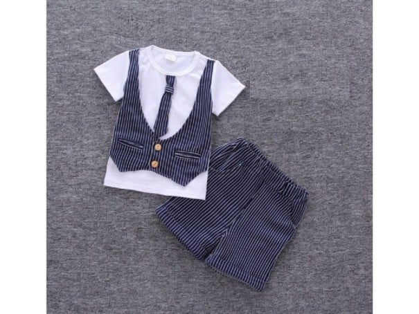Conjunto para menino estilo fato com gravata J1335 azul 3