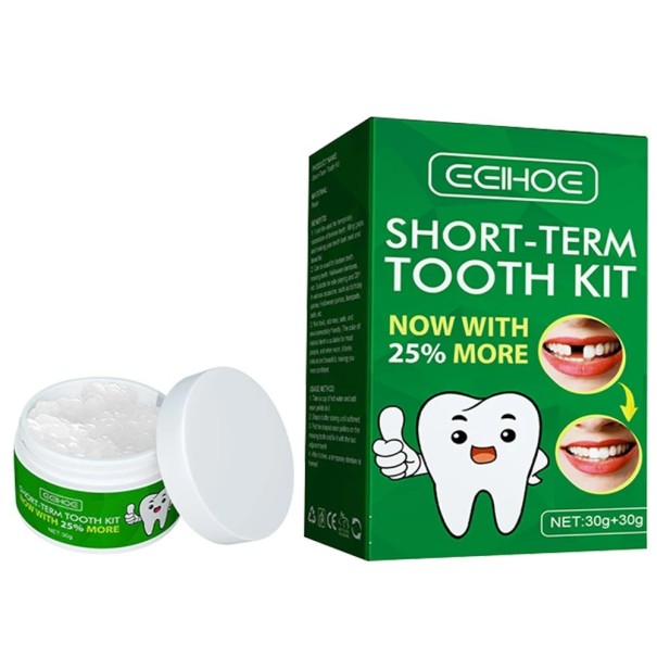 Conjunto para reparação de dente em falta ou partido Gel adesivo dentário Reparação temporária de dente Material dentário substituto 3 pinças dentárias 1