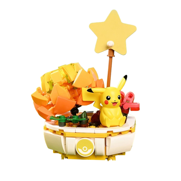 Conjunto Pikachu com flores Pokémon conjunto Decoração criativa para casa Flor em base com Pikachu 13 x 9 x 9 cm 1