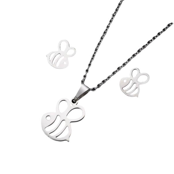 Conjunto radiante de collar de 45 cm y aretes de acero inoxidable para mujeres y niñas Joyería de moda elegante Regalo de boda en la playa de verano plateado