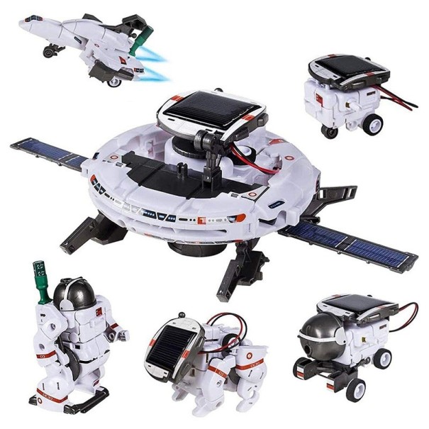Conjunto UFO com painel solar Brinquedo educativo robótico para crianças 6 variantes de montagem do robô 18 x 24 x 7 cm 1